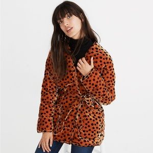 Madewell Womens Velvet Polka Dot Quilted Long Sleeve Wrap Jacket Size M